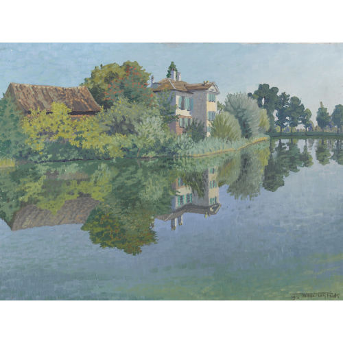 WALDEMAR THEOPHIL FINK : Sommerliche Uferpartie mit einer Villa (DOBIASCHOFSKY AUKTIONEN AG)