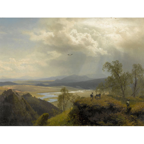 HERMANN OTTOMAR HERZOG : Weite h�gelige Landschaft mit Fluss (DOBIASCHOFSKY AUKTIONEN AG)
