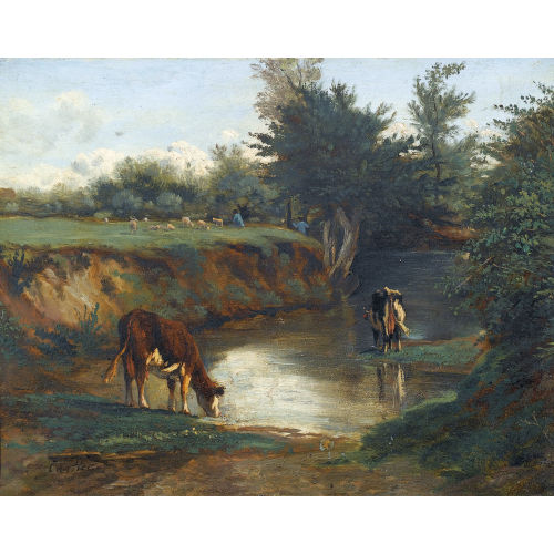 KARL CARTIER : Flusslandschaft mit K�hen und Schafherde (DOBIASCHOFSKY AUKTIONEN AG)
