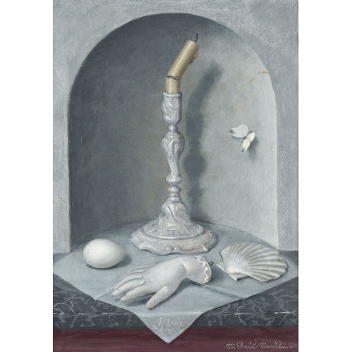 NIKLAUS STOECKLIN : Vanitas-Stillleben mit Kerze und Objekten (DOBIASCHOFSKY AUKTIONEN AG)