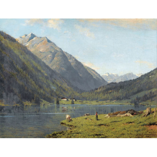 ALFRED CHAVANNES : Bergsee mit Sch�ferin und K�hen (DOBIASCHOFSKY AUKTIONEN AG)