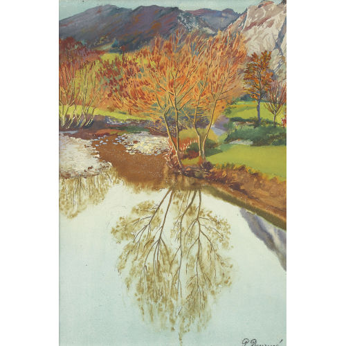 PAUL ASCAN DEMM� : Herbstliche Landschaftspartie mit Weiher im Gebirge (DOBIASCHOFSKY AUKTIONEN AG)