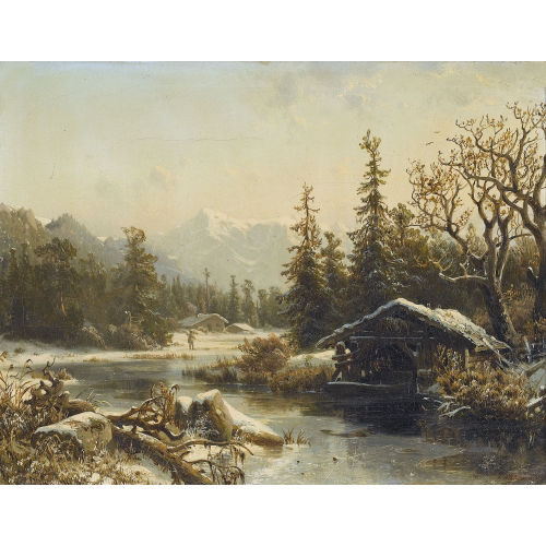 JOHANNES BARTHOLOM�US DUNTZE : Winterlandschaft mit Bach und Alpensicht (DOBIASCHOFSKY AUKTIONEN AG)