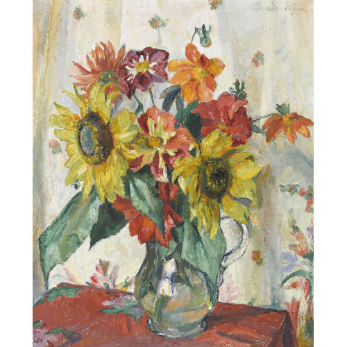 CARL HANS SCHRADER-VELGEN : Stillleben mit Sonnenblumen in Glaskrug (DOBIASCHOFSKY AUKTIONEN AG)