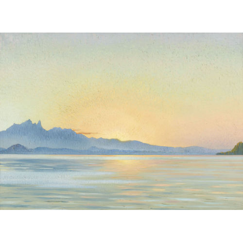 MARCUS JACOBI : Sonnenaufgang am Thunersee mit dem Stockhorn (DOBIASCHOFSKY AUKTIONEN AG)