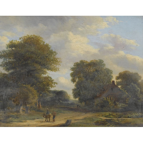 JAN BAPTISTE DE JONGHE : Landschaftsidylle mit Reiter und Staffage (DOBIASCHOFSKY AUKTIONEN AG)