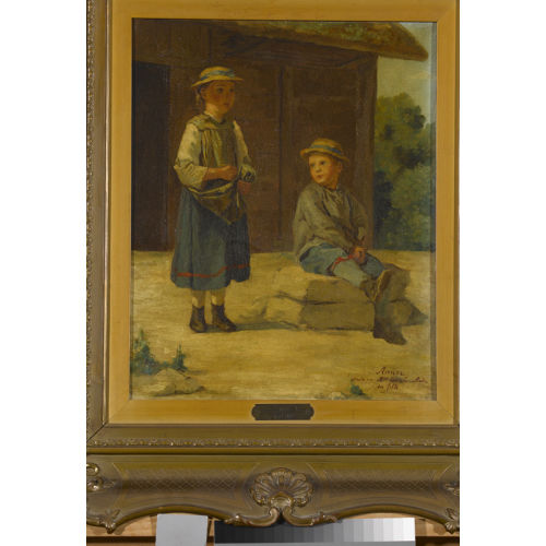 ALBERT ANKER : Zwei Kinder vor einer Scheune (DOBIASCHOFSKY AUKTIONEN AG)