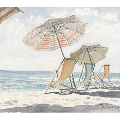 WALTER) FELBRA (EIGTL. FELLER-BRAND : Liegest�hle und Sonnenschirme am Strand (DOBIASCHOFSKY AUKTIONEN AG)