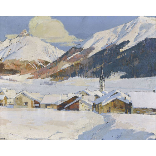 GIOVANNI M�LLER : Winterliche Ansicht von Zuoz im Engadin (DOBIASCHOFSKY AUKTIONEN AG)