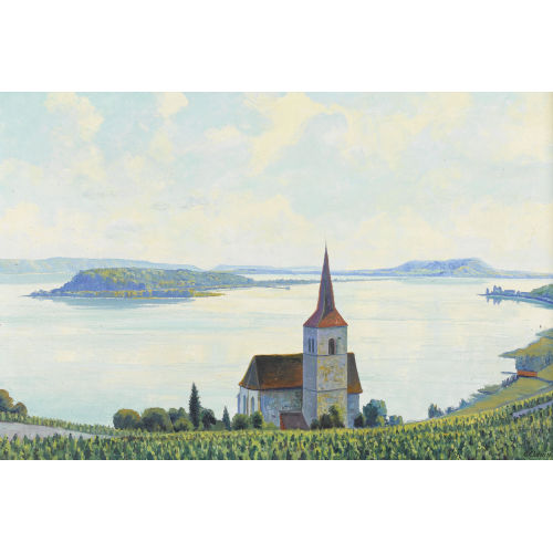OTTO CL�NIN : Die Kirche von Ligerz mit der St. Petersinsel (DOBIASCHOFSKY AUKTIONEN AG)