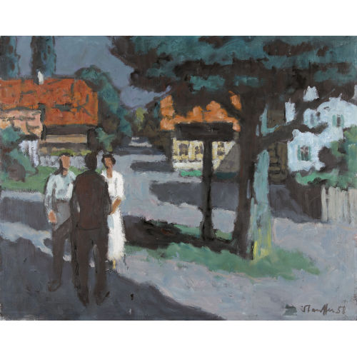 FRED STAUFFER : Dorfplatz mit Staffage (DOBIASCHOFSKY AUKTIONEN AG)