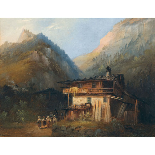 FERDINAND SOMMER : Sommerliche Bergpartie mit Bauernhaus und Schulkindern (DOBIASCHOFSKY AUKTIONEN AG)