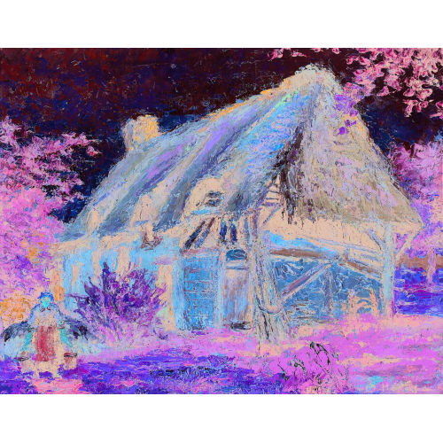 ANDR� HARDY : Reetgedecktes Bauernhaus mit B�uerin (DOBIASCHOFSKY AUKTIONEN AG)