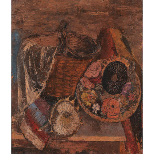 MARGHERITA OSSWALD-TOPPI : Stillleben mit Sonnenblumen und Korb (DOBIASCHOFSKY AUKTIONEN AG)
