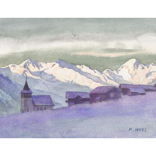 PAUL WYSS : Wintermorgen im Gebirge mit einem Dorf (DOBIASCHOFSKY AUKTIONEN AG)