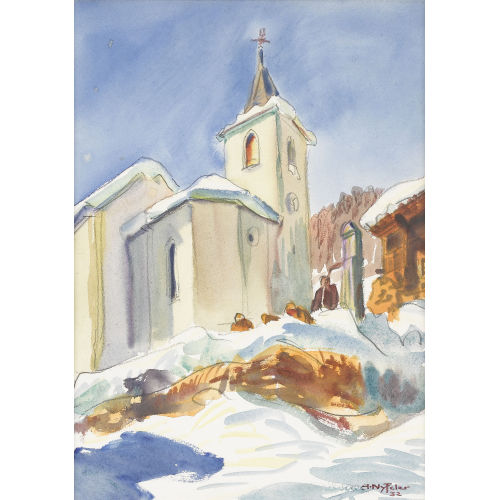 ALBERT NYFELER : 'Kirche von Blatten im Winter' (DOBIASCHOFSKY AUKTIONEN AG)