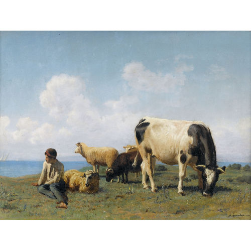 ALBERT LUGARDON : Uferlandschaft mit Hirt und seiner Herde (DOBIASCHOFSKY AUKTIONEN AG)