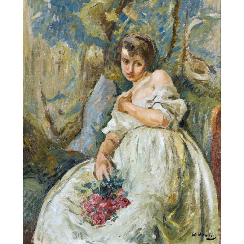 OTTO VAUTIER : Sitzende junge Dame mit einem Rosenstrauss (DOBIASCHOFSKY AUKTIONEN AG)