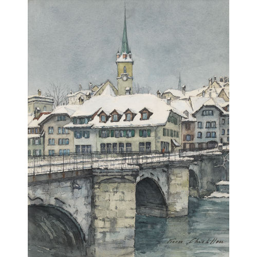 PIERRE CH�TILLON : Winterliches Bern mit Untertorbr�cke und Nydeggkirche (DOBIASCHOFSKY AUKTIONEN AG)