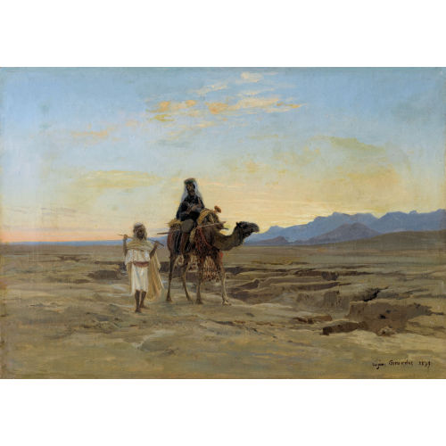 EUG�NE ALEXIS GIRARDET : W�stenlandschaft im Abendrot mit Paar und Kamel (DOBIASCHOFSKY AUKTIONEN AG)