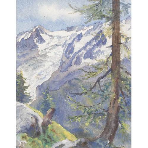 FRITZ-�DOUARD HUGUENIN-LASSAUGUETTE : Sommerliche Alp mit Gletscherpartie (DOBIASCHOFSKY AUKTIONEN AG)