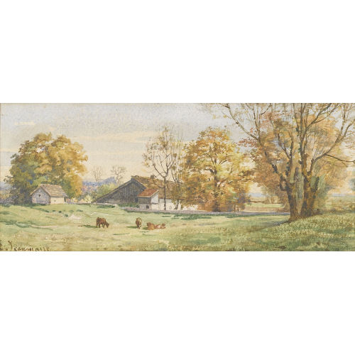 �DOUARD JEANMAIRE : Sommerliches Bauernhaus mit weidenden K�hen (DOBIASCHOFSKY AUKTIONEN AG)