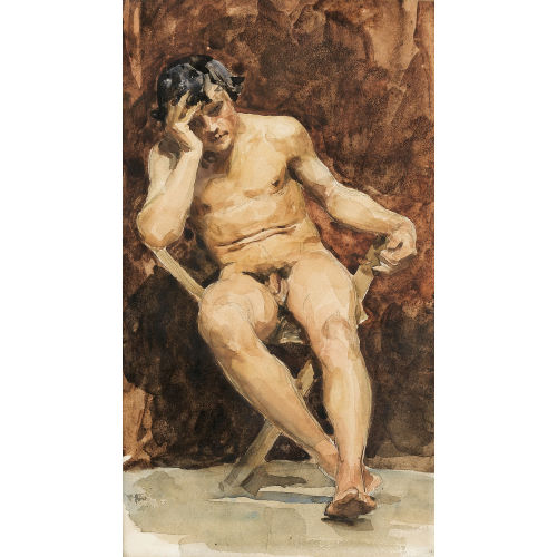 ALBERT ANKER : M�nnlicher sitzender Akt (DOBIASCHOFSKY AUKTIONEN AG)