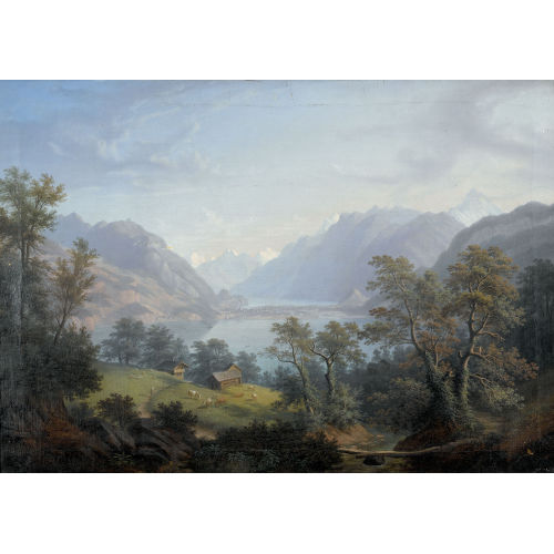 ANTON WINTERLIN : Blick auf den Thunersee mit Interlaken und Brienzersee (DOBIASCHOFSKY AUKTIONEN AG)