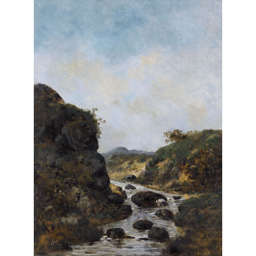 GUSTAVE COURBET : Felsige Bachpartie mit einem Storch (DOBIASCHOFSKY AUKTIONEN AG)