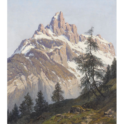 JAKOB EDWIN BACHMANN : Steile verschneite Bergpartie (DOBIASCHOFSKY AUKTIONEN AG)