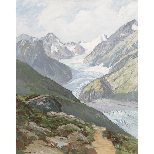 HENRI �DOUARD HUGUENIN-VIRCHAUX : Sommerliche Ansicht des Fieschergletscher (DOBIASCHOFSKY AUKTIONEN AG)
