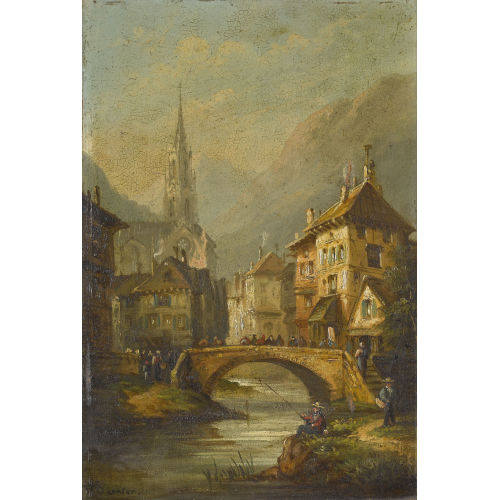 CAMILLE BERNIER : Romantische Stadtpartie in den Bergen (DOBIASCHOFSKY AUKTIONEN AG)