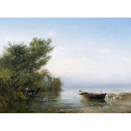 ANDR� MAGLIONE : Idyllische Seelandschaft mit Ruderboot (DOBIASCHOFSKY AUKTIONEN AG)