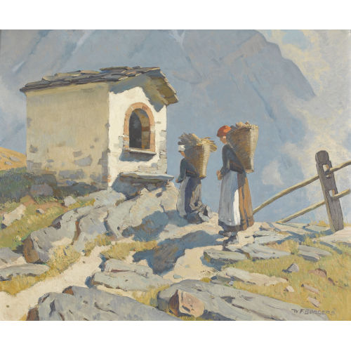 WILLY (WILHELM) FRIEDRICH BURGER : Zwei Walliser B�uerinnen bei einer Wegkapelle (DOBIASCHOFSKY AUKTIONEN AG)