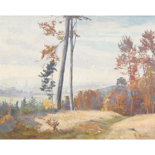 ROBERT KIENER : Herbstlicher Waldsaum auf dem Gurten mit Blick auf Bern (DOBIASCHOFSKY AUKTIONEN AG)