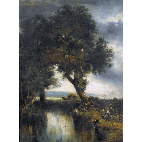 JULES DUPR� : Uferpartie mit Schafherde und Hirt (DOBIASCHOFSKY AUKTIONEN AG)