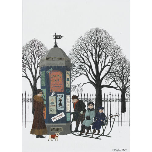 MARIA PALATINI : Winterszene mit Familie an einer Litfasss�ule (DOBIASCHOFSKY AUKTIONEN AG)