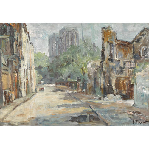 HENRI PICCOT : Pariser Strassenpartie mit Notre-Dame (DOBIASCHOFSKY AUKTIONEN AG)