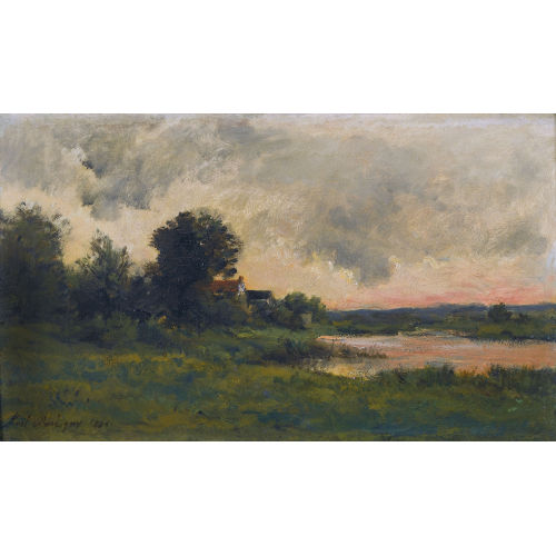 KARL PIERRE DAUBIGNY : Paysage au coucher de soleil (DOBIASCHOFSKY AUKTIONEN AG)