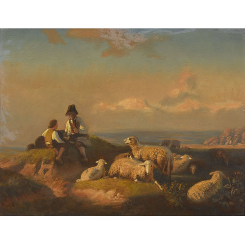 ALBERT DE MEURON : Sch�fer mit seiner Herde in der Abendd�mmerung (DOBIASCHOFSKY AUKTIONEN AG)