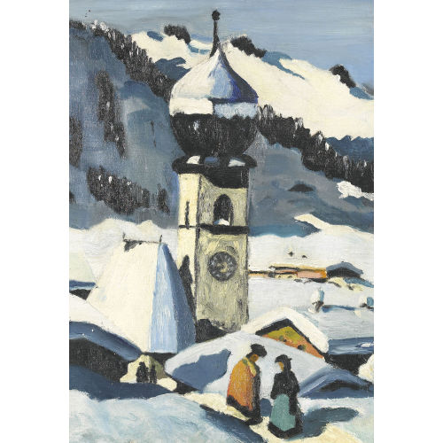 ALFONS WALDE : Tiroler Kirchgang im verschneiten Aurach (DOBIASCHOFSKY AUKTIONEN AG)