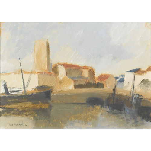 RAOUL DOMENJOZ : Hafenpartie mit Fischerbooten (DOBIASCHOFSKY AUKTIONEN AG)