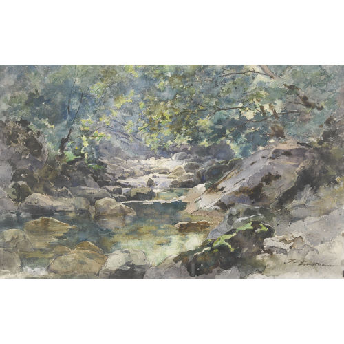 PAUL BOUVIER : Waldlandschaft mit Bach (DOBIASCHOFSKY AUKTIONEN AG)