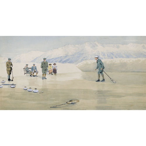 CARLO PELLEGRINI : Curling-Spieler auf zugefrorenem See (DOBIASCHOFSKY AUKTIONEN AG)