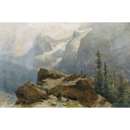 GUSTAVE EUG�NE CASTAN : Steile Gebirgspartie mit Rastendem (DOBIASCHOFSKY AUKTIONEN AG)
