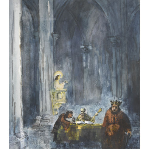 WALTER KREBS : Religi�s-karikaturistische Szene in einer Kathedrale (DOBIASCHOFSKY AUKTIONEN AG)