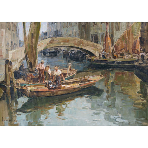 ANGELO BROMBO : Venezianische Kanalpartie (DOBIASCHOFSKY AUKTIONEN AG)