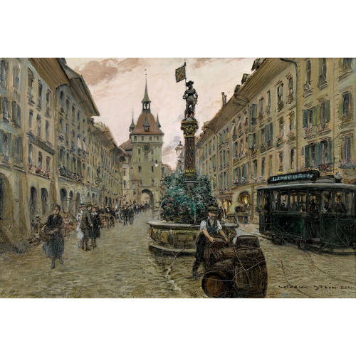 GEORGES STEIN : Berner Marktgasse mit Sch�tzenbrunnen und K�figturm (DOBIASCHOFSKY AUKTIONEN AG)