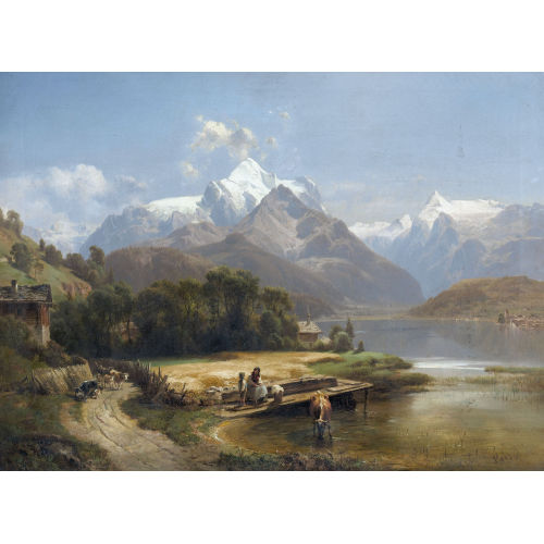ANTON HANSCH : �sterreichischer Bergsee mit Staffage (DOBIASCHOFSKY AUKTIONEN AG)