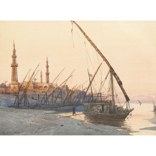 WILHELM HERMANN ADOLF LAUTER : Nilufer mit Felukke und Minaretten (DOBIASCHOFSKY AUKTIONEN AG)